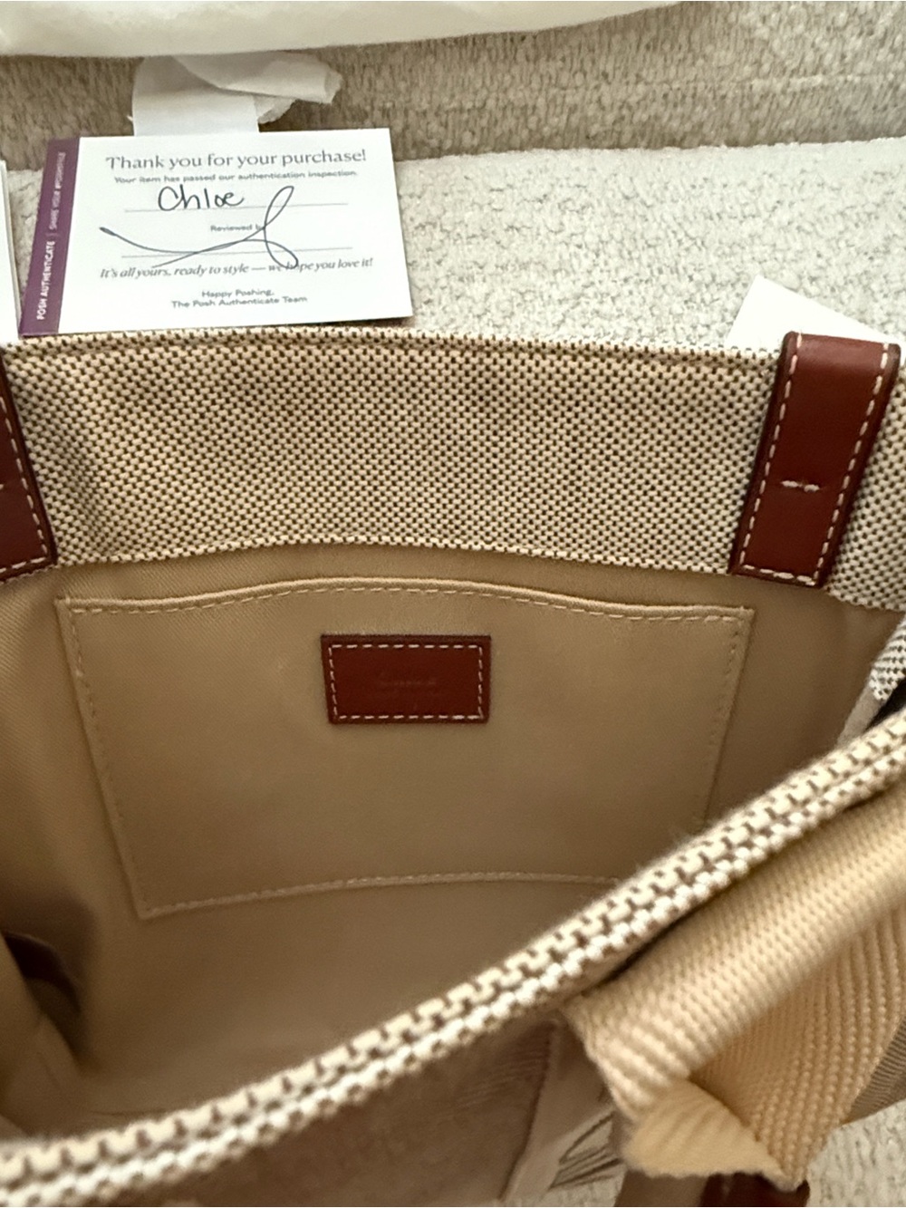 Chloé Beige Canvas and Brown Leather Logo Tote - Picture 6 of 10